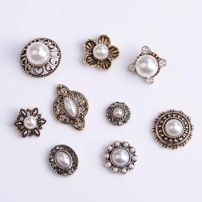 10 шт./лот старинные металлические пуговицы с жемчужными стразами Подвески
