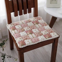 korean pastoral floral square chair cushion with lace and straps fabric non slip dining chair mat household tatami floor futon