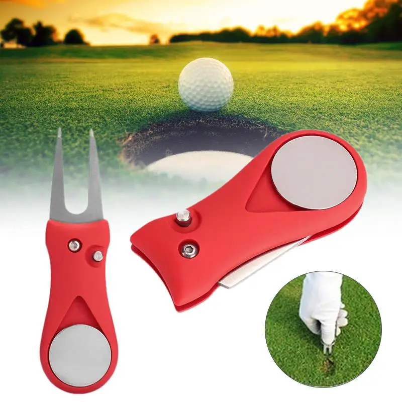 

1 Pcs Golf Divot Repair Tool Switchblade Pitch Groove Cleaner Golf Pitchfork with Golf Marker Drop Ship