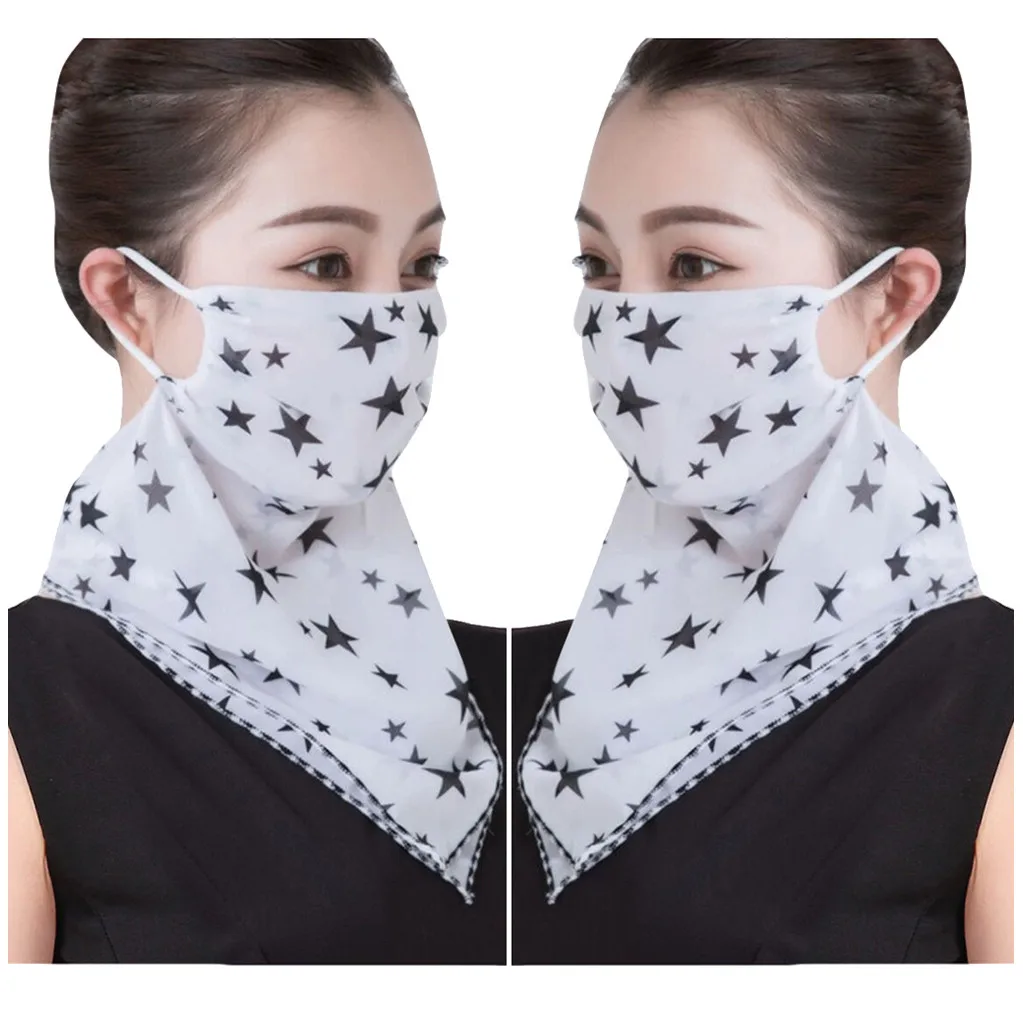 

2 pcs Women Chiffon Mask Scarf Face Wraps Floral Print Lady Neck Scarves Foulard Bandana Neck Gaiter SunProof Reusable Masks