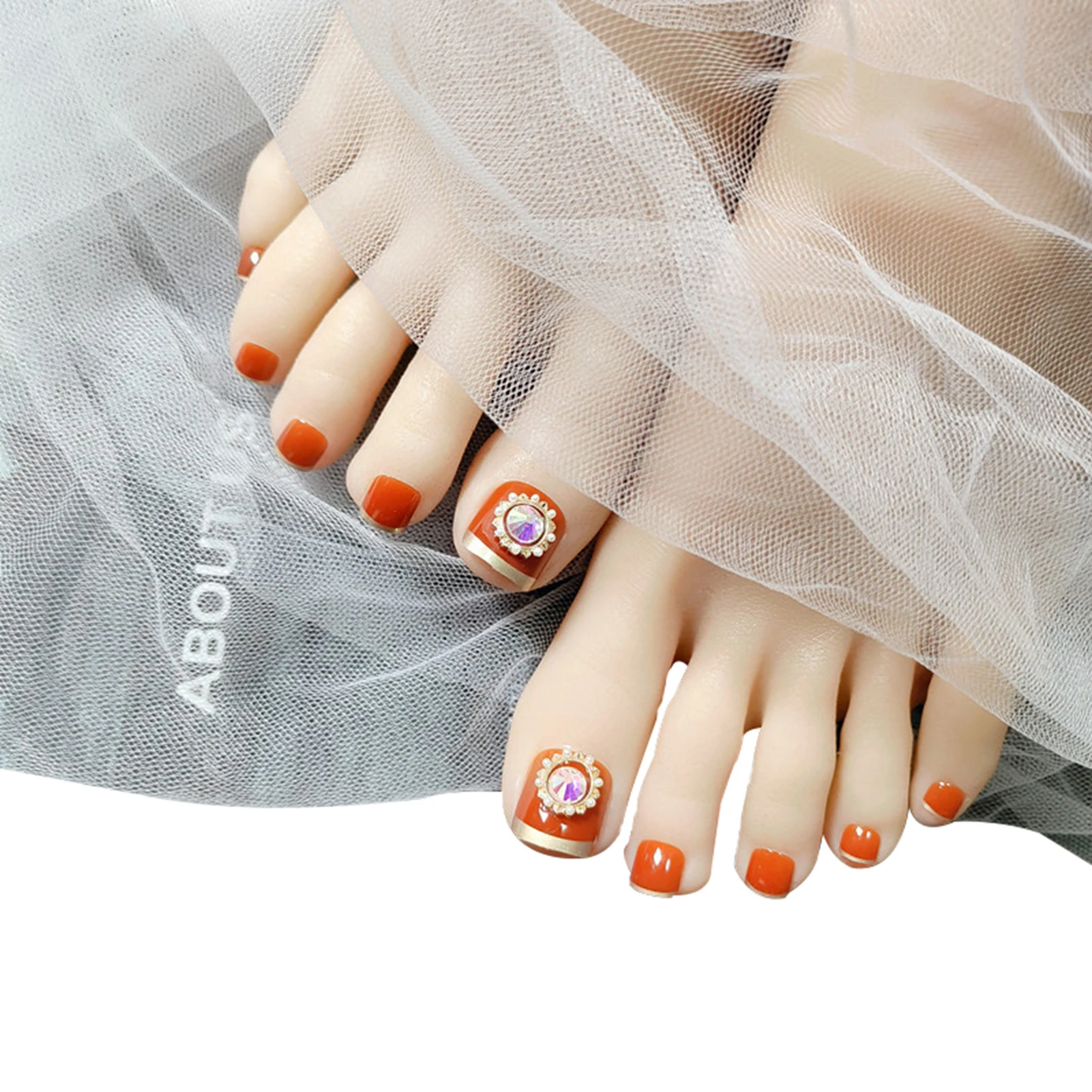 

Fake Nails Sunflower Pumpkin Color Gold Diamond Toe Nail Stickers Finished Nail Stickers 24 Pcs With Glue STTX889