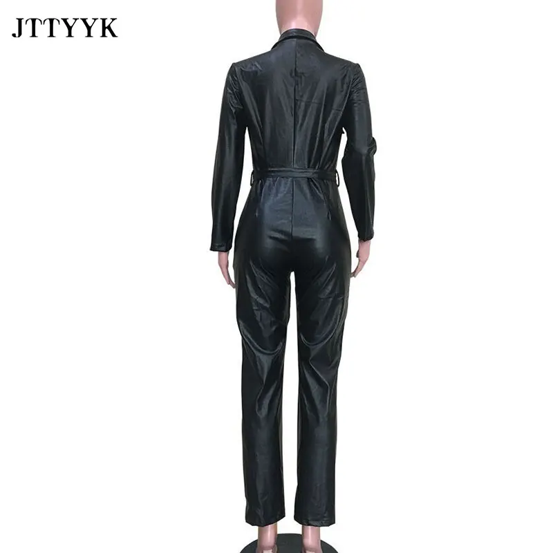 

Women Fashion High Waist PU Leather Jumpsuits Lace-up Skinny Bodysuits Girls Zipper Faux Leather Spring Winter Sexy Overalls