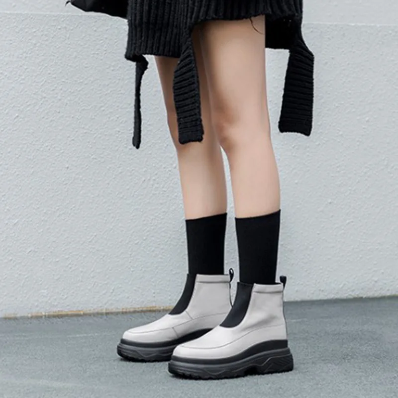 SHUJIN/ботильоны Женская обувь на платформе со шнуровкой и пряжкой Полусапожки