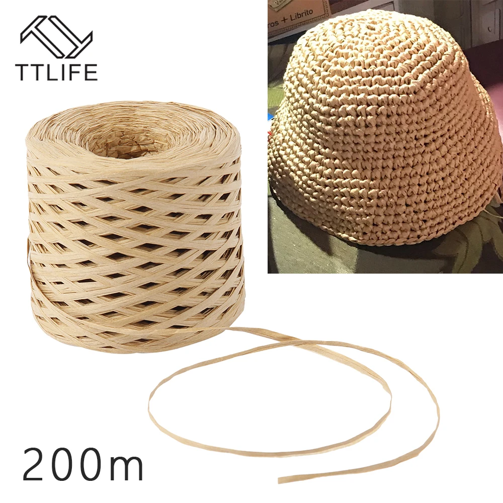 200 Meters Raffia Paper Ribbon Craft Natural Wrapping Paper Hemp Rope Gift Packaging Ribbon Easter Party Wedding Decoration