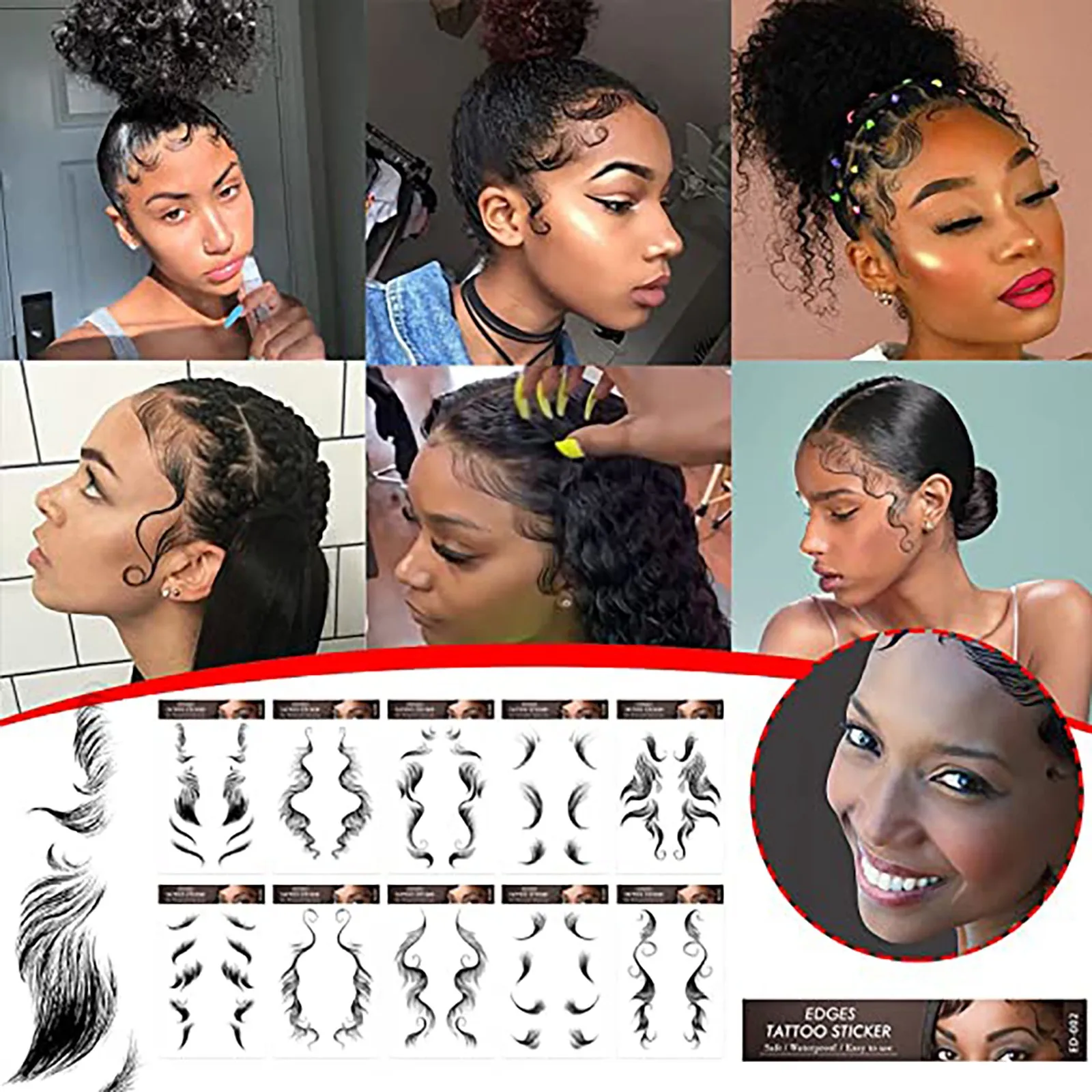 

Edges Tattoo Sticker Temporary Baby Hair Tattoo 7 Styles Fashion Baby Hair Template Sleek Tattoo Stickers Baby Hairline Sticker