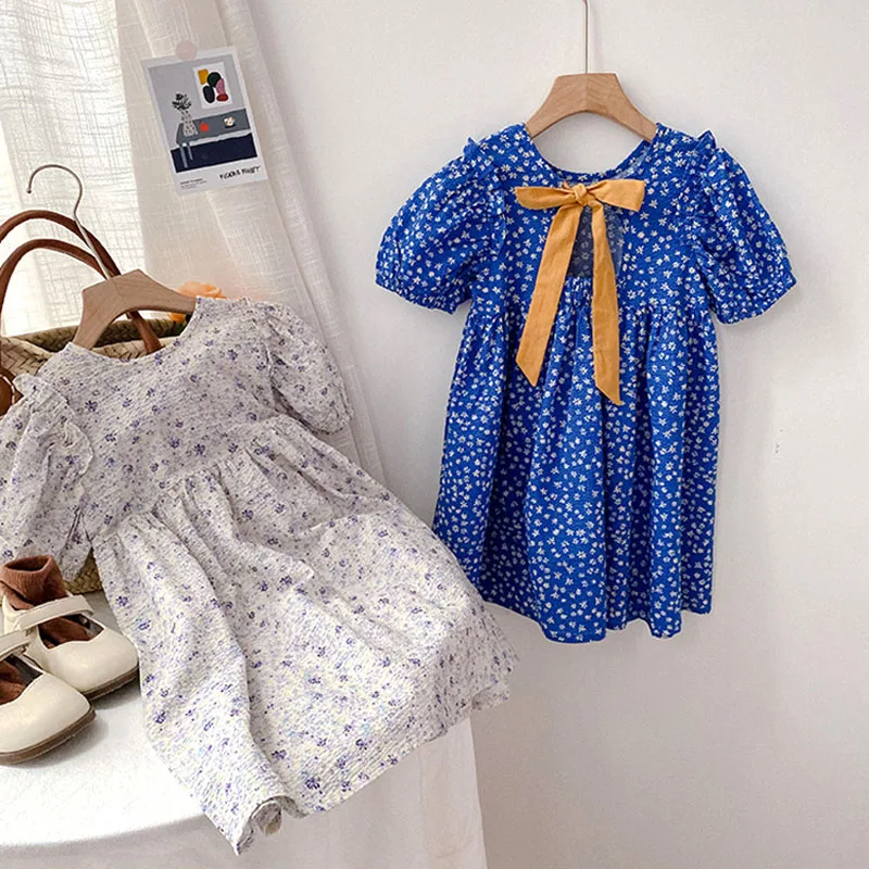 

Платье принцессы для девочек, с круглым вырезом и коротким рукавом, с цветочным рисунком, От 1 до 10 лет