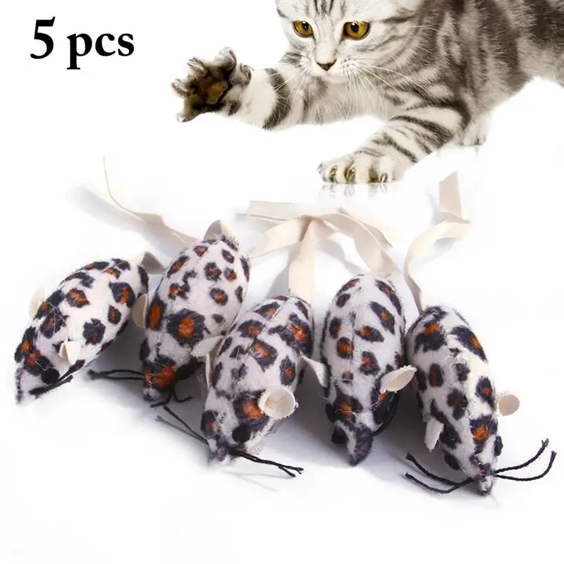 

5 Pcs/Set Realistic Mouse Cat Chew Toy Bite Proof Cat Play Plush Mouse Interactive Kitten Teasing Chewing Cleaning Teeth Toy