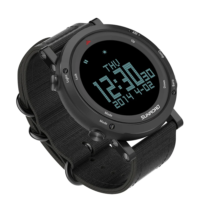

SUNROAD Sports Digital Outdoor Men Watch Barometer Altimeter Compass Temperature Waterproof Backlight Nylon Watchband Wristwatch