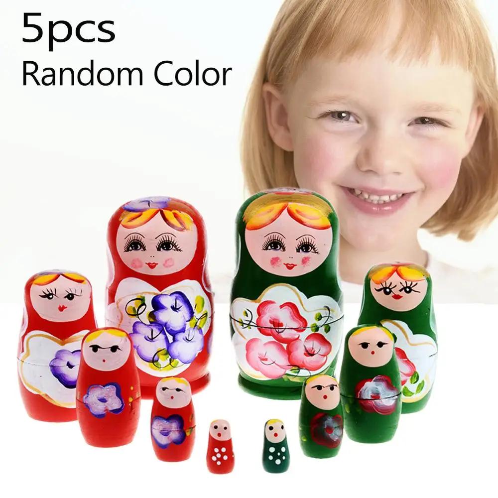 27 стилей, деревянные Matryoshka для мальчиков и девочек, куклы, игрушки, русские Матрешки, лучшие пожелания, подарок на Рождество и год, ручная работа - Цвет: 14((5PCS Random)