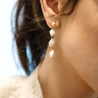 simple shaped baroque pearl earrings female long pearl earrings french elegant earrings womens jewelry