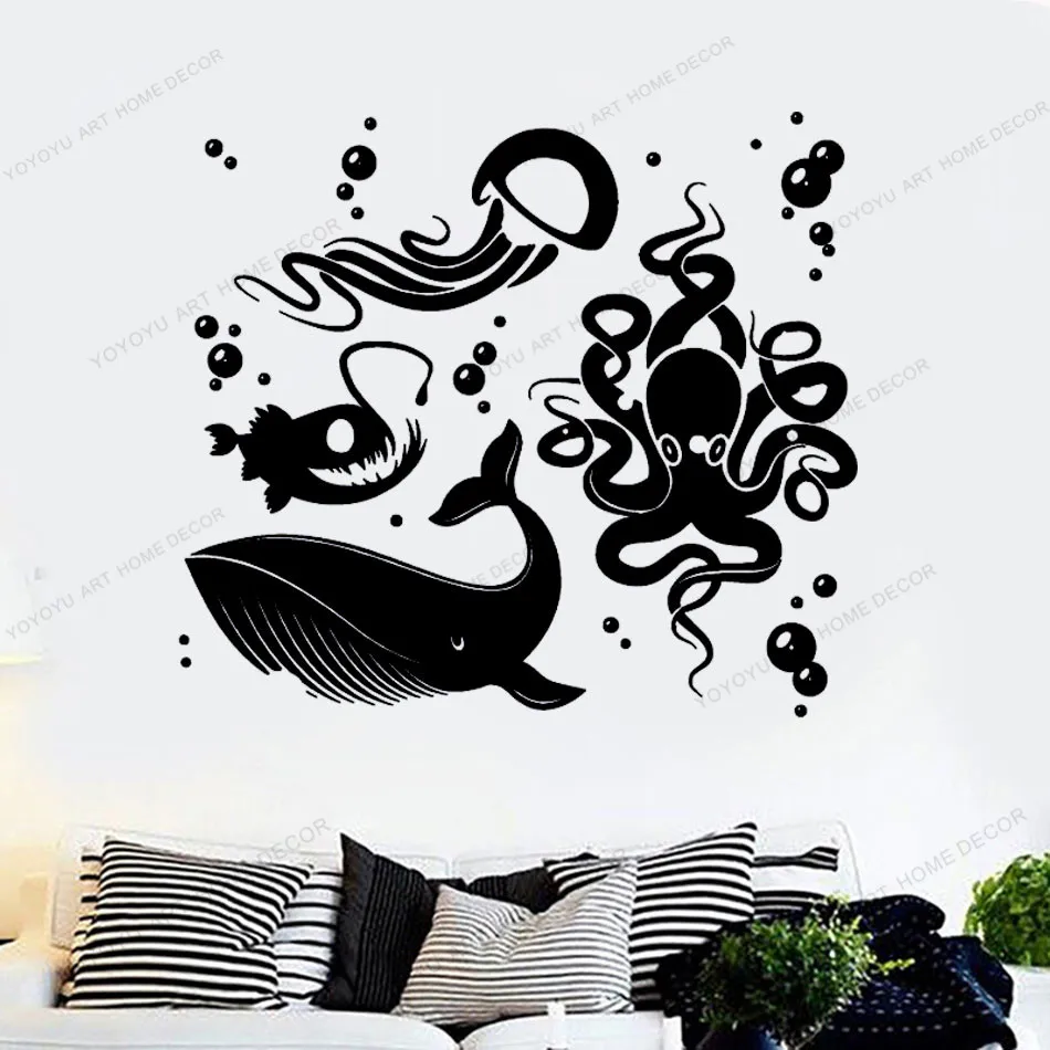 

Sea Ocean Anima Wall Decal Ocean Whale Octopus Jellyfish Marine Theme Style Home Decor Bedroom Bathroom Vinyl Sticker CX496