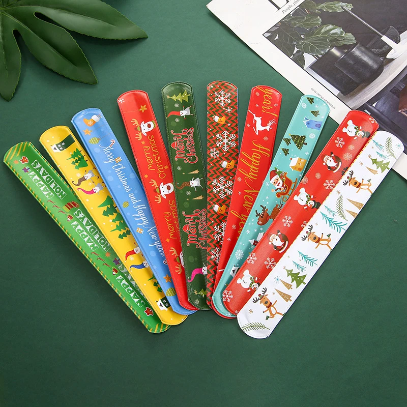 

Christmas Slap Bracelets Hand Ring New Year Gift Adults Child Favor Cartoon Santa Elk Christmas Decoration Kids Toys Baby Shower