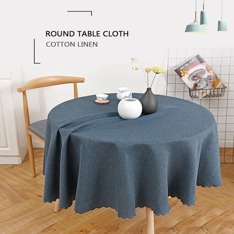 Solid Color Round Table Cloth Cotton Linen Kitchen Decor Ele