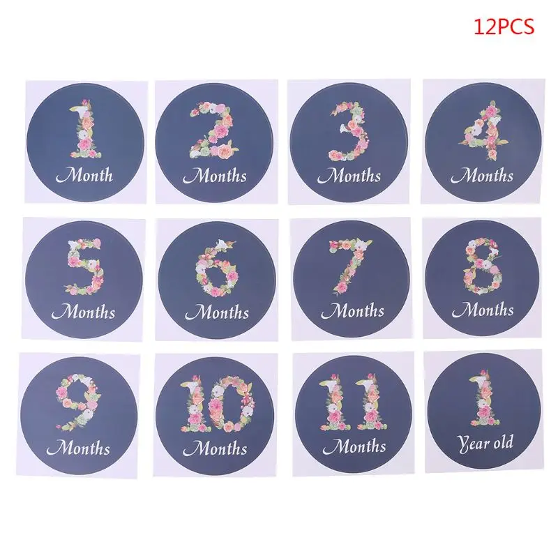 

12 Pcs/set Newborn Commemorative Monthly Floral Digital Sticker Photo Props Baby Month Photography Stickers 40JC