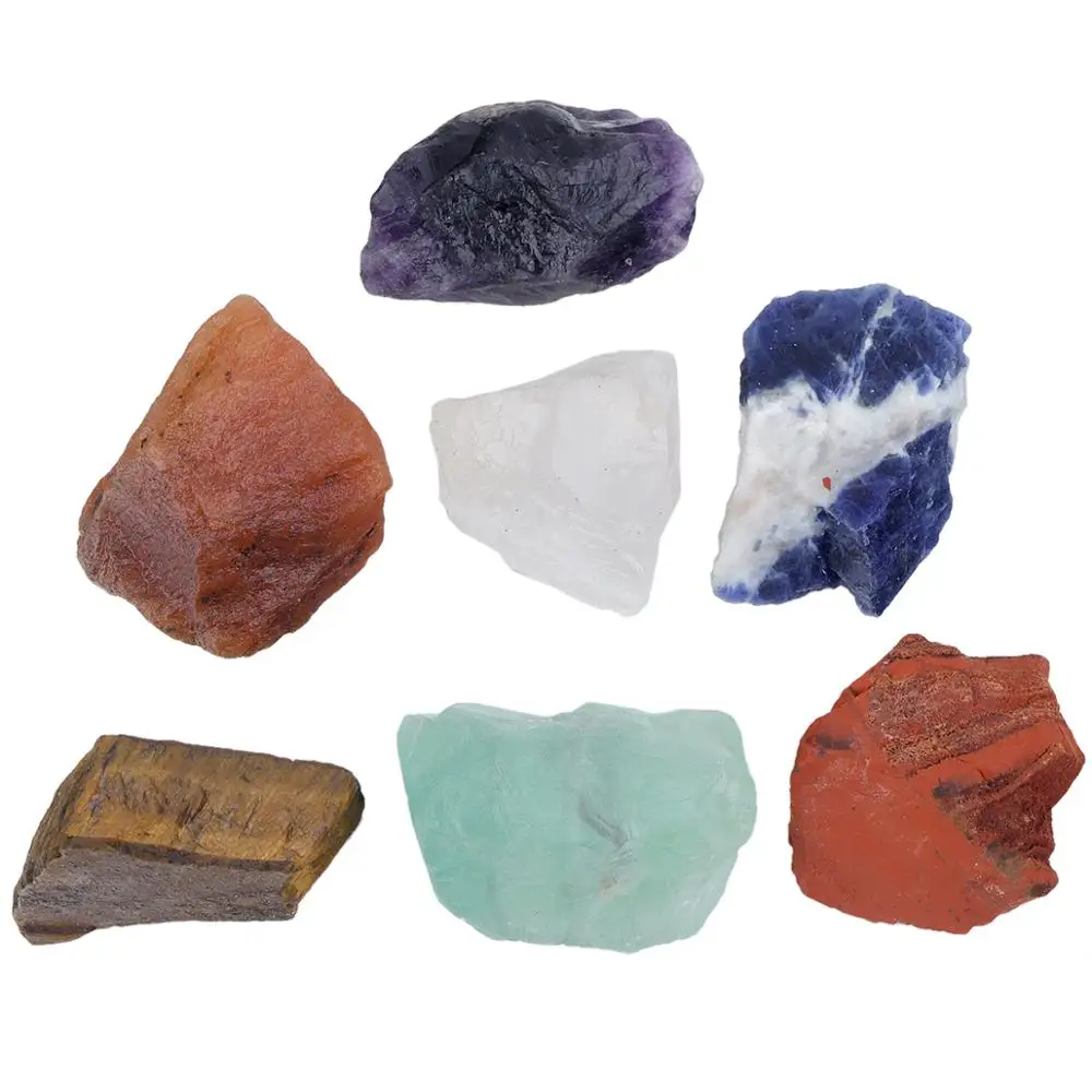 

TUMBEELLUWA 7Pc/Set Healing Crystal 7 Chakra Stone Natural Raw Rough Stone for Tumbling,Cabbing,Energy Reiki