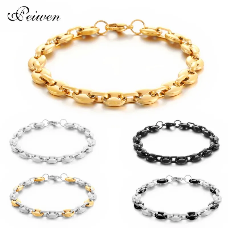 Кофе в зернах браслет цепочка из нержавеющей стали Фигаро звено цепи золото Цвет