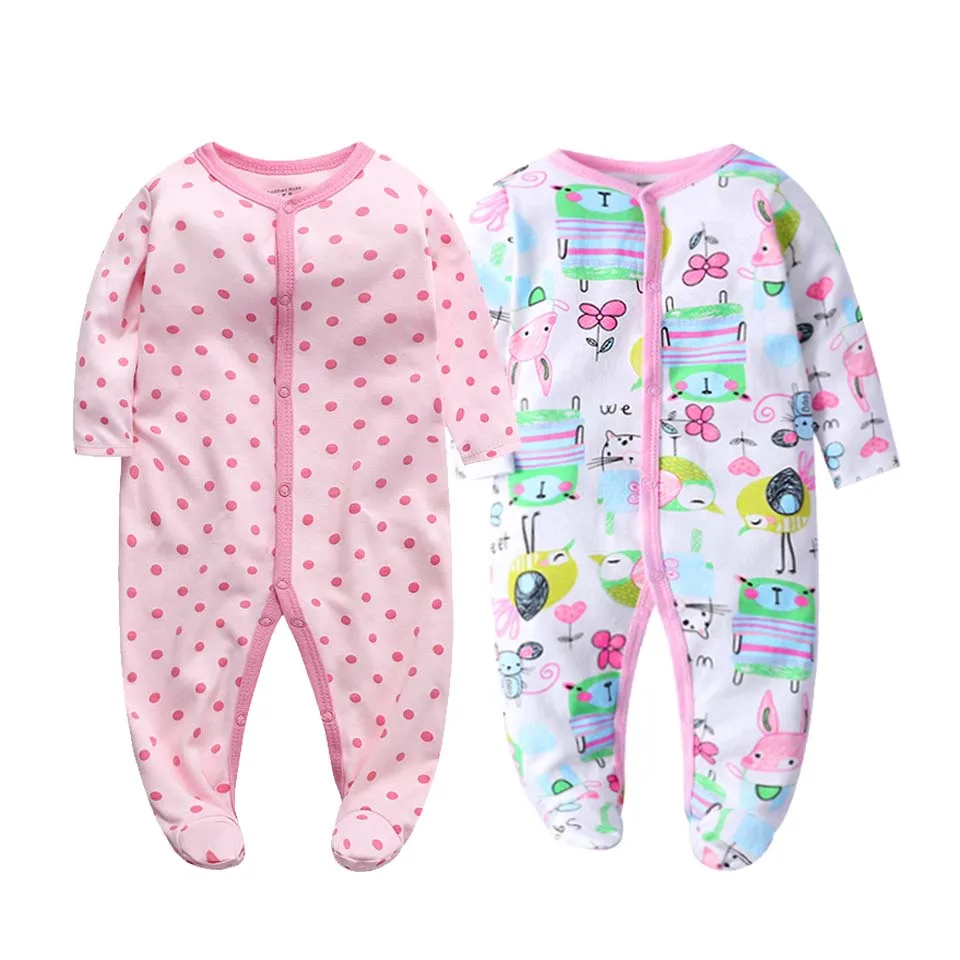 2Pcs/set Newborn Baby Footies Cotton Baby Boy Footies For Kids Clothes Long Sleeve Baby Pajamas Baby Girl 0-12M
