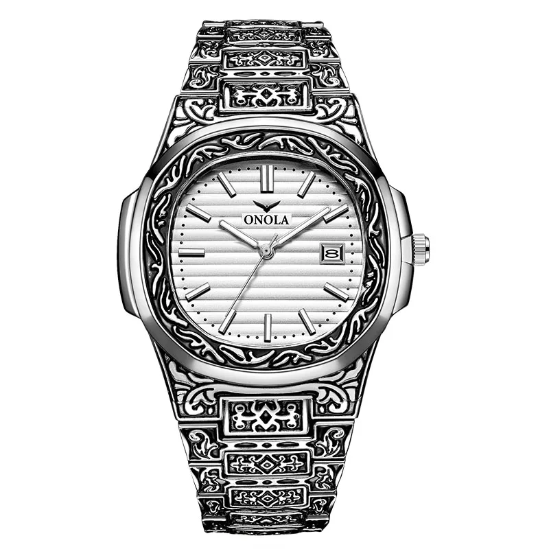 3808silver white Бренд ONOLA, винтажные золотые мужские часы, модные повседневные кварцевые наручные часы, золотые роскошные классические дизайнерские мужские часы - Цвет: 3808silver white