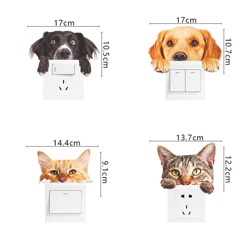 С милым рисунком кошка и переключатель в виде собаки наклейки ПВХ Наклейка на