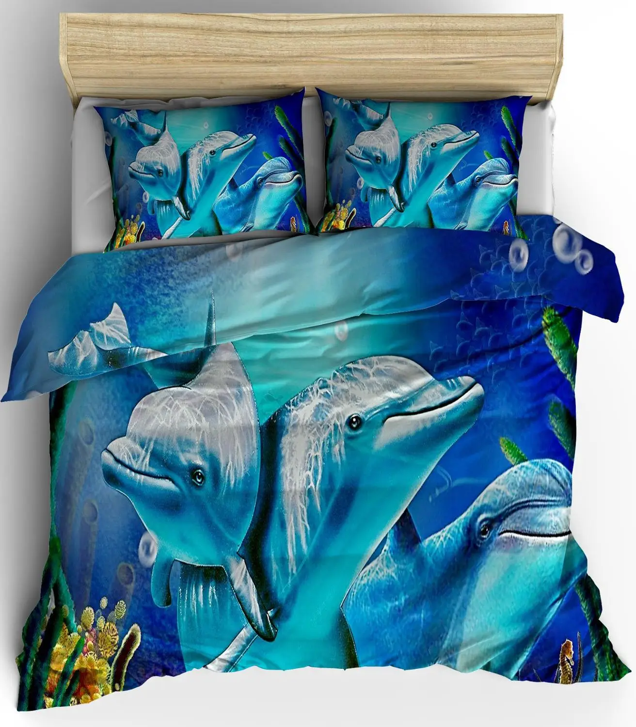 

Комплект постельного белья с 3D-принтом, с рисунком животных, дельфинов, пододеяльник, милый комплект постельного белья с синим морем, домашн...