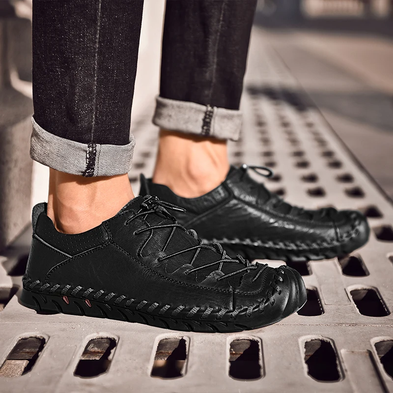 Легкие мягкие мужские туфли из натуральной кожи уличные лоферы удобная обувь на