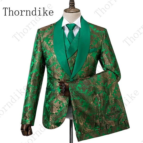 suit 8 Thorndike Новое поступление мужские костюмы темно-синий, с цветами напечатаны 3 шт. смокинг винтажные свадебные костюмы для шафера Terno Masculino - Цвет: suit 8