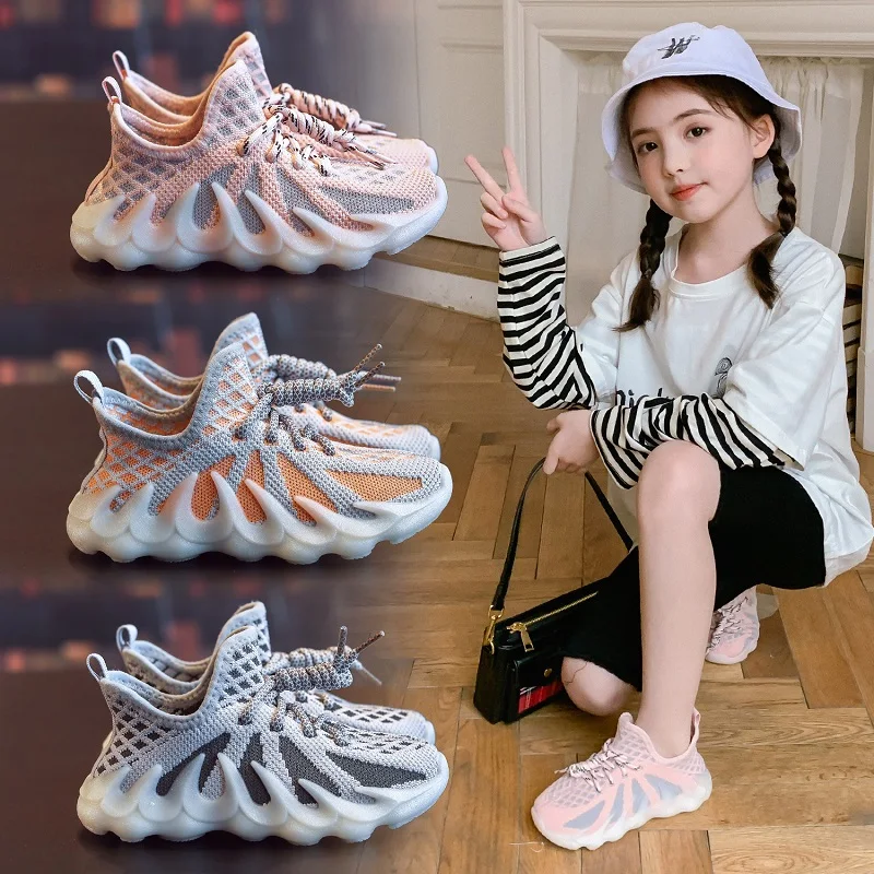 

Children Mesh Sneakers Kids Casual Sport Shoes Fashion Breathable Knitting Soft Bottom Non-Slip Kids Sneakers for Boys Girls