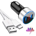 Автомобильное зарядное устройство с двумя USB-портами, адаптер для быстрой зарядки для OnePlus 9, 9R, 8, 8T Pro, Xiaomi Mi 11, 10 Pro, POCO F3, M3, X3, NFC, Type-C, телефонный кабель