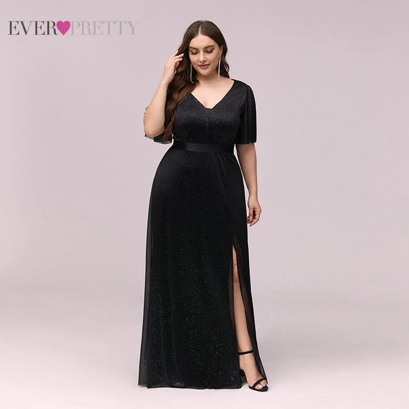 

Plus Size Prom Dresses 2020 Ever Pretty A Line V Neck Formal Dresses Split Shine Party Gowns EP00331BK лая ля пђскного