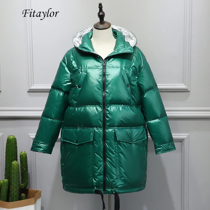 Fitaylor зимний женский с капюшоном пуховик яркая сторона серебристого цвета