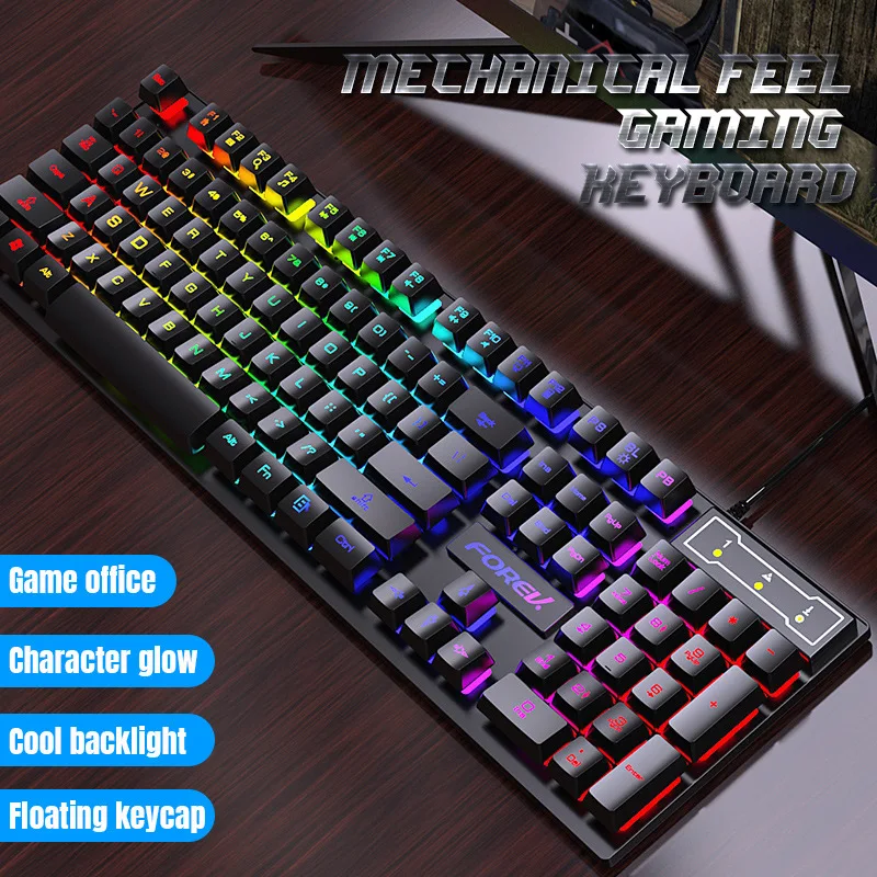 Проводная игровая клавиатура с подсветкой, Офисная Клавиатура для ноутбука, клавиатура с механическим ощущением, цветная подсветка
