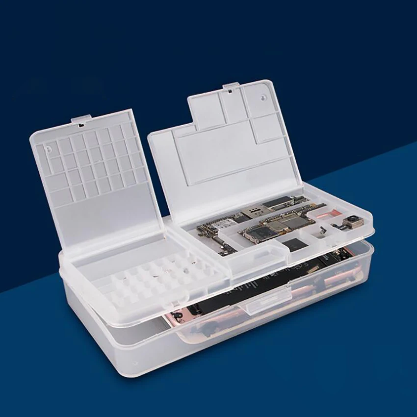 

Clear Plastic Organizer Container Storage Box Double Layer Component Box for Mobile Phone Repair, Screws, Jewelry Beads