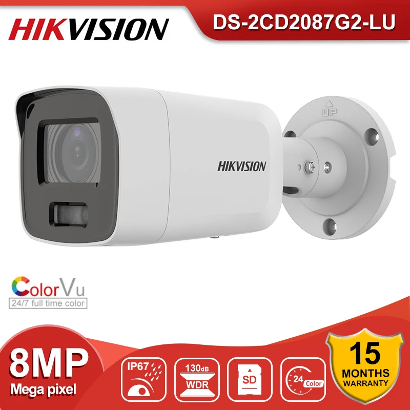 

Hikvision 4K 8MP 24/7 Colorful IP Camera DS-2CD2087G2-LU Fixes Bullet Built-in Microphone and SD Card Slot IP67 Surveillance Cam