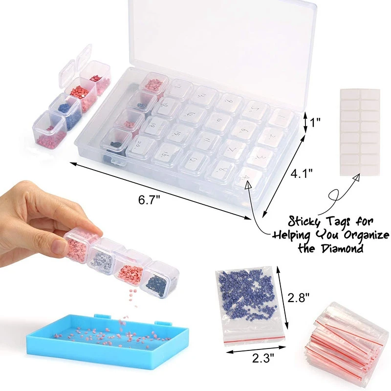 

5D Diamond Painting Accessories Kits Cross Stitch Tool Sets with 28 Slots Diamond Embroidery Box for DIY Crafts