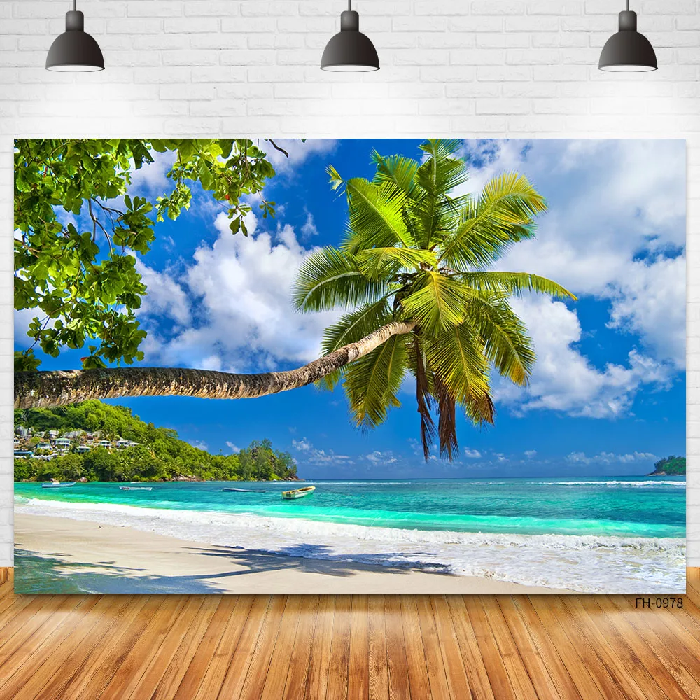 

Summer Tropical Sea Beach Palms Trees Photophone Photography Backdrops Seaside Sand Portrait Photo Backgrounds Party Photocall