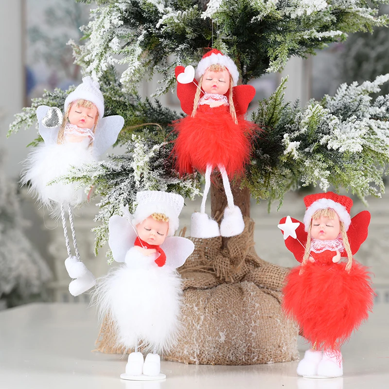 

Little Angel Plush Ball Pendant Sleeping Doll Plush Rabbit Fur Ball Angel Wings Fluffy Pompons Keychain Holiday Party Decoration