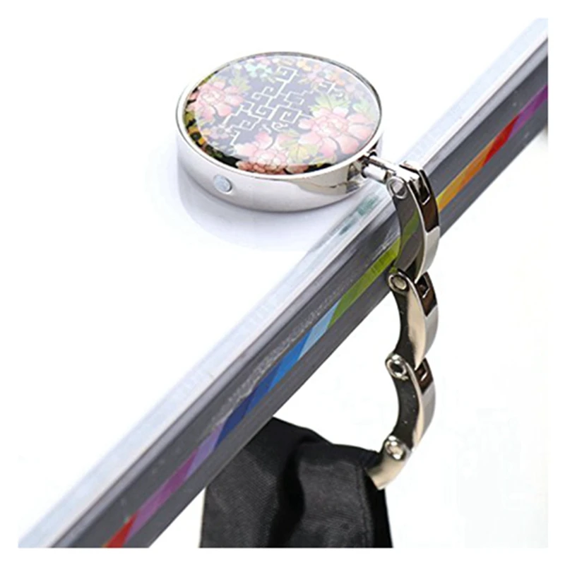 

2 Pcs Bag Hook Bag Holder Handbag Holder Foldable Hook, Black Cat & Round Flower Pattern