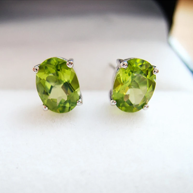 Женские серьги гвоздики из серебра 925 пробы с натуральным оливином|stud earrings|earrings