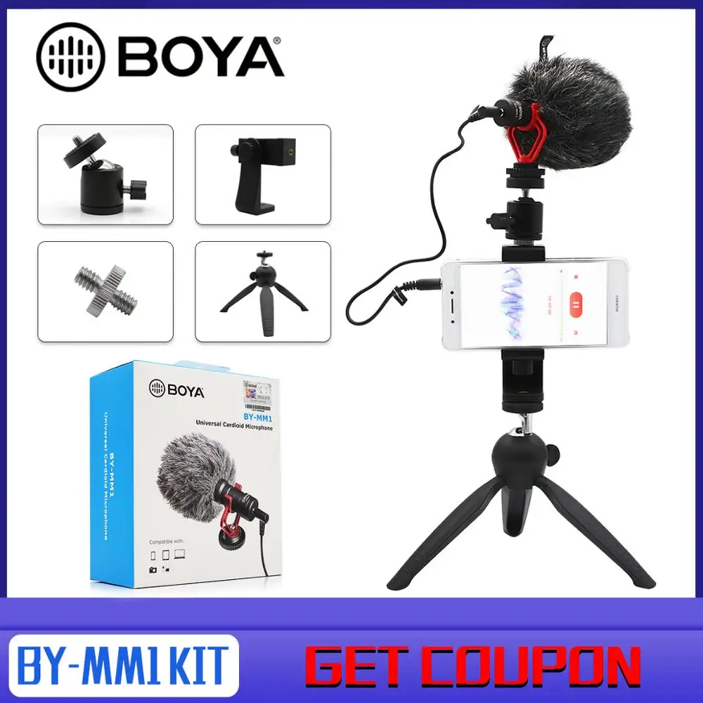 

BOYA BY-MM1 Kit Cardioid Microphone for Smartphone DJI Osmo Nikon Canon DSLR Youtube Vlogging Recording 3.5MM audio cable