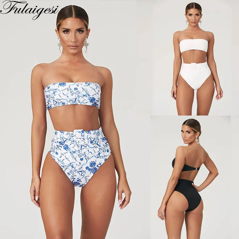 Бразильское неоновое бикини с высокой талией 2020 пояс купальник для женщин бандо