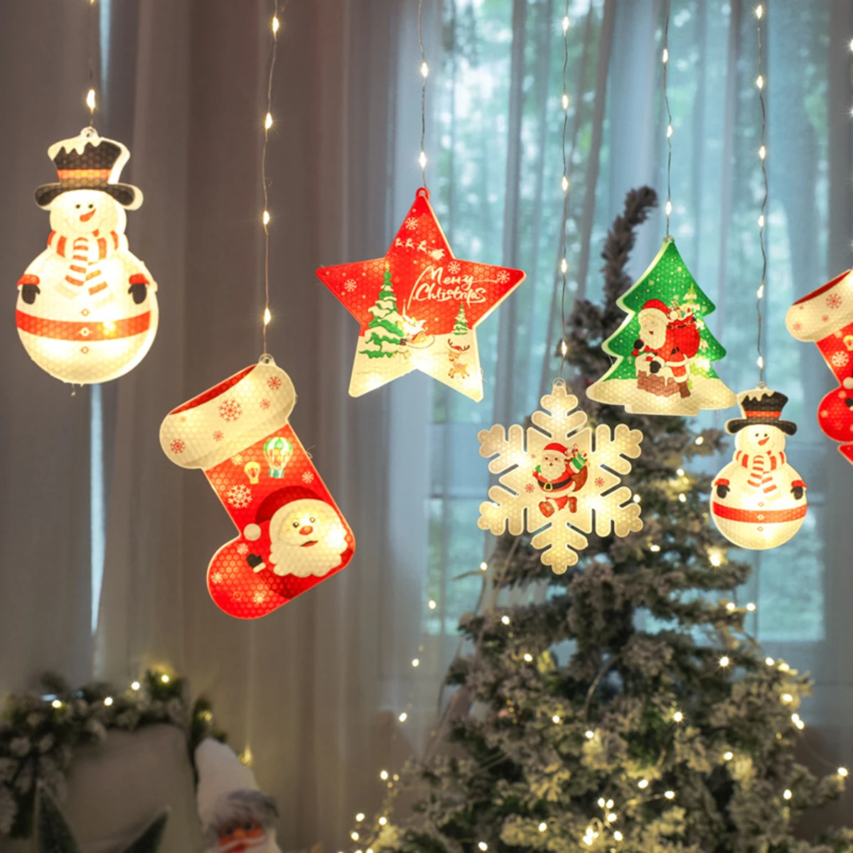 Window Decoration Hanging Light 3M LED Curtain Lights Christmas String USB/Battery Store Restaurant Decor Xmas Lamp | Лампы и