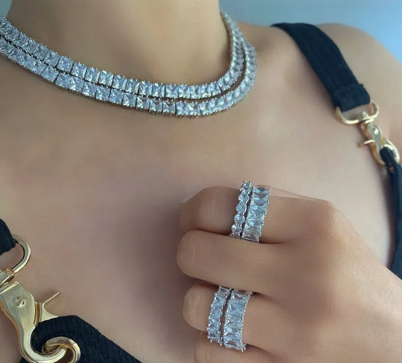 Ожерелье чокер женское с фианитом теннисная цепь квадратным кубическим
