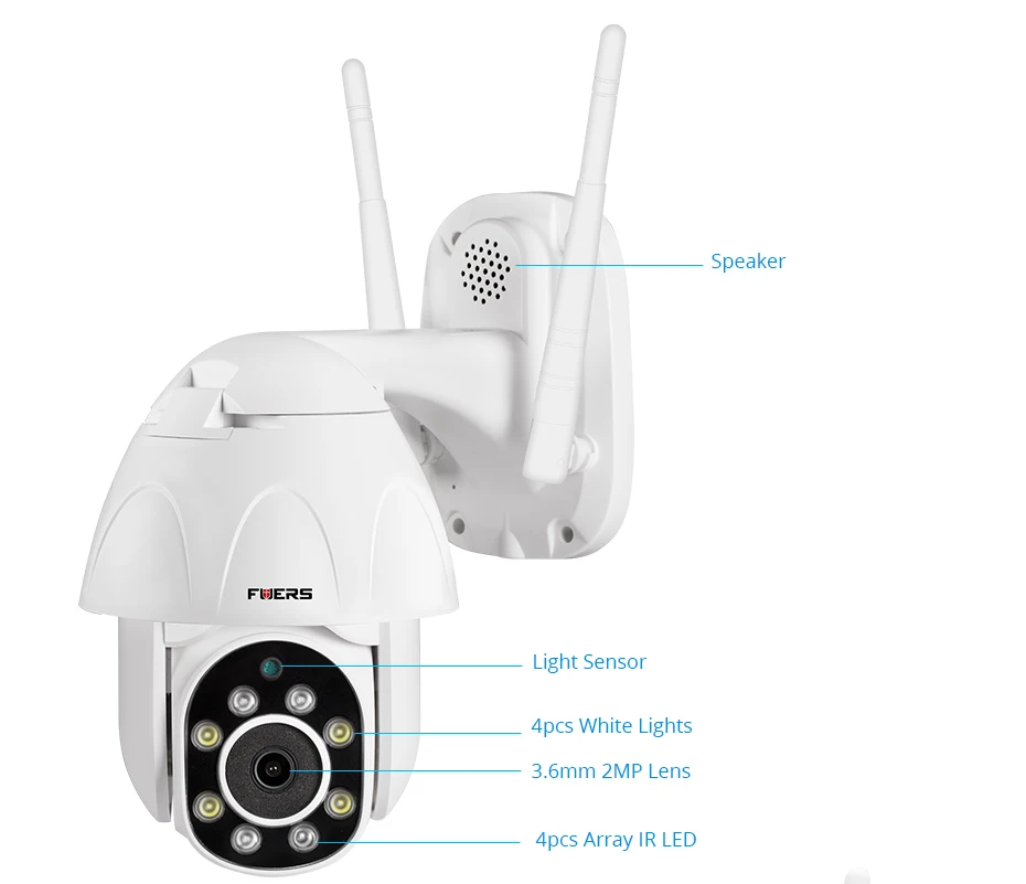 FUERS открытый Беспроводной IP Камера IP66 Водонепроницаемый WI-FI 1080 p Скорость PTZ Камера H.265+ Приложение Управление Ночное видение Обнаружение движения