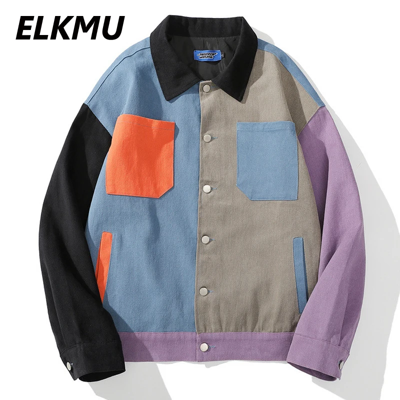 

Уличная одежда ELKMU в стиле хип-хоп, куртка в стиле пэчворк с цветными блоками, мужские Модные демисезонные куртки, пальто, мужская верхняя од...