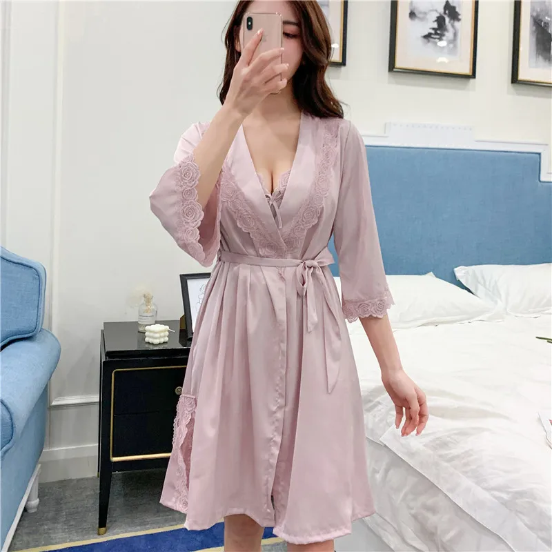 

Костюм женский из двух предметов, шелковая ночная рубашка с подтяжками и короткой юбкой, с накладкой на груди, одежда для сна, Пижама, ночнуш...