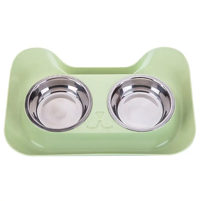 Green 2 in 1 Pet Bowl Set Double Bowls Stainless Steel Non-Slip Dog Cat Bowl Pet Water Food Feeder Pet Feeding Supplies For Cats Dog - Цвет: Green