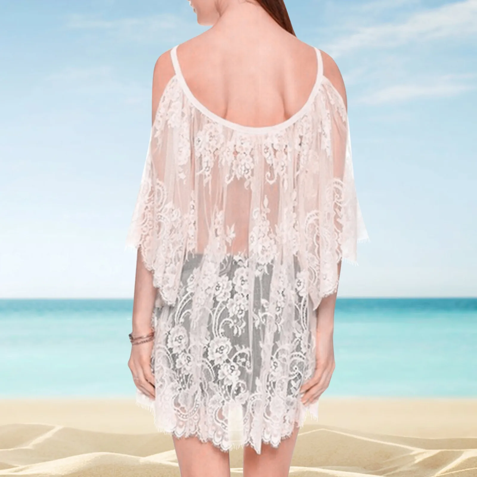 

Women Sexy Suspender Bikini Cover Up Hollow Beach Dress Summer Black Lace Kimono Boho Long Maxi Dress Loose Swimsuit Biquini #3G