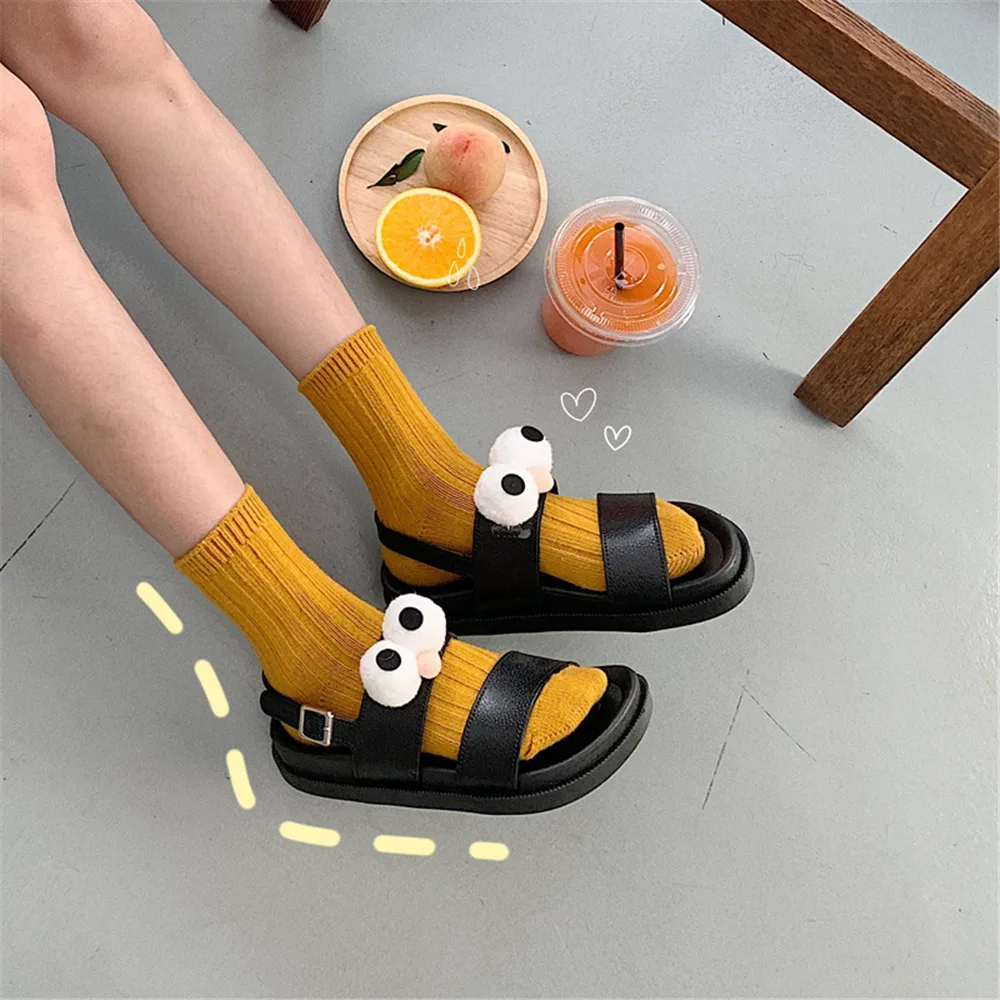 Милые плоские туфли в Корейском стиле Женские Вьетнамки с героями мультфильмов