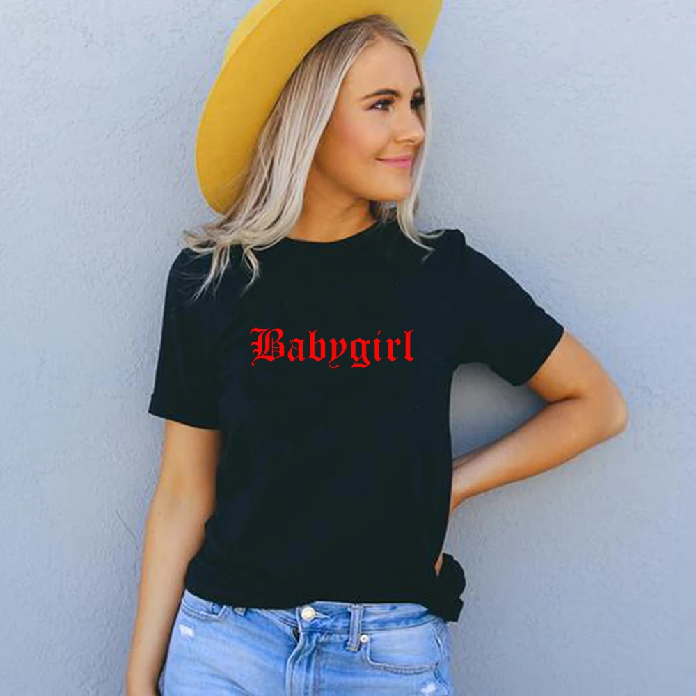 Женская летняя модная футболка Babygirl с буквенным принтом хлопковая одежда