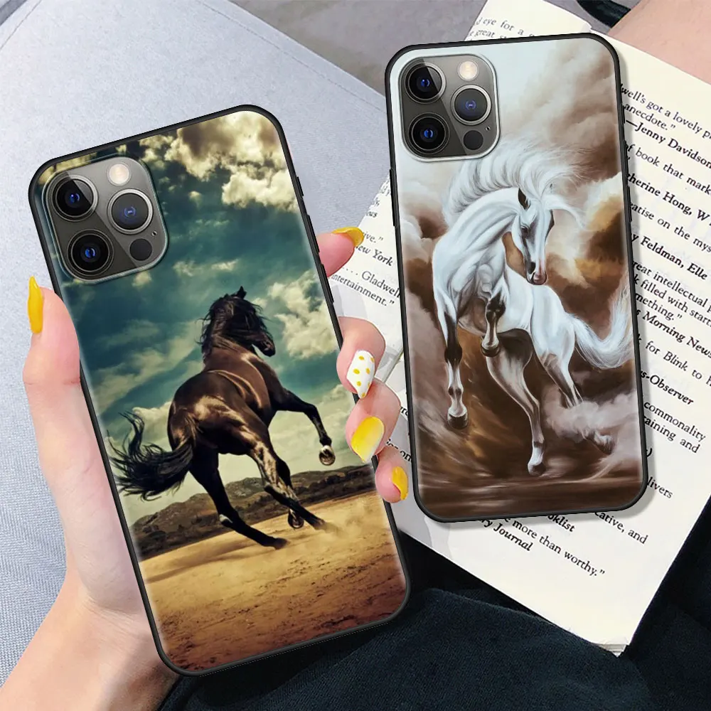 

Silicone Case For Apple iPhone 13 Mini 11 12 Pro Max SE 2020 XR 7 8 Plus X XS 6 6S Soft Shell Phone Cover Horse Running Animal